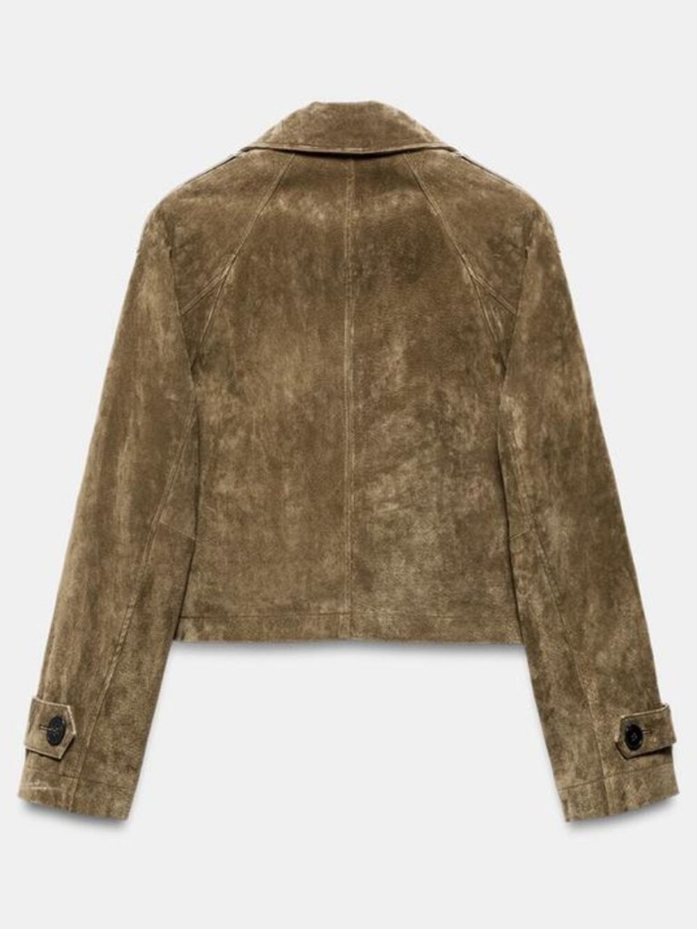 Zara Women’s Cropped Double Breasted 100% Leather Trench Coat, Dark Khaki, SMALL - Picture 3 of 16